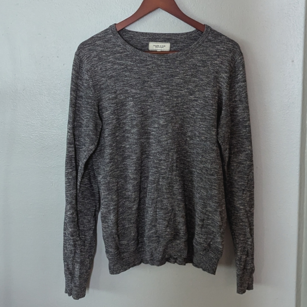 Frank & Oak Crew Sweater with Elbow Detail in Marled Grey